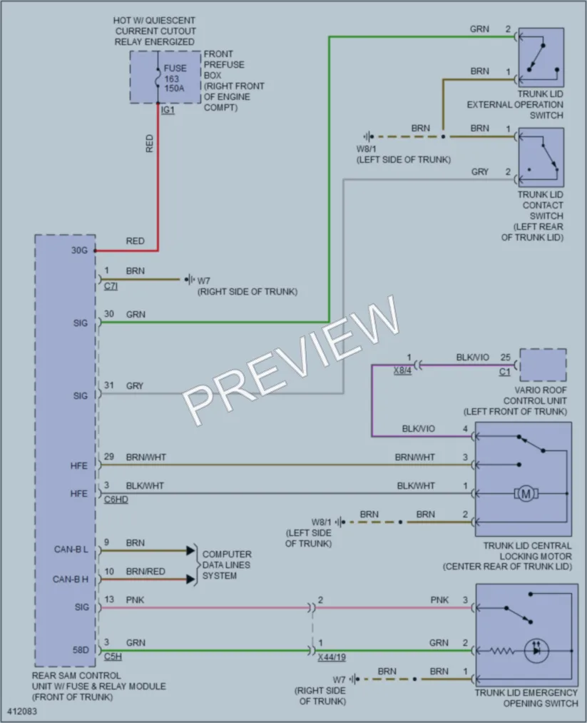 2013 MercedesBenz SLK250 Trunk Tailgate Fuel Door wiring diagram preview