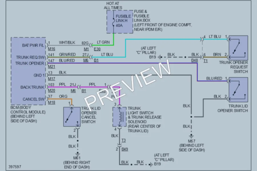 2013 Nissan Altima Trunk Tailgate Fuel Door wiring diagram preview