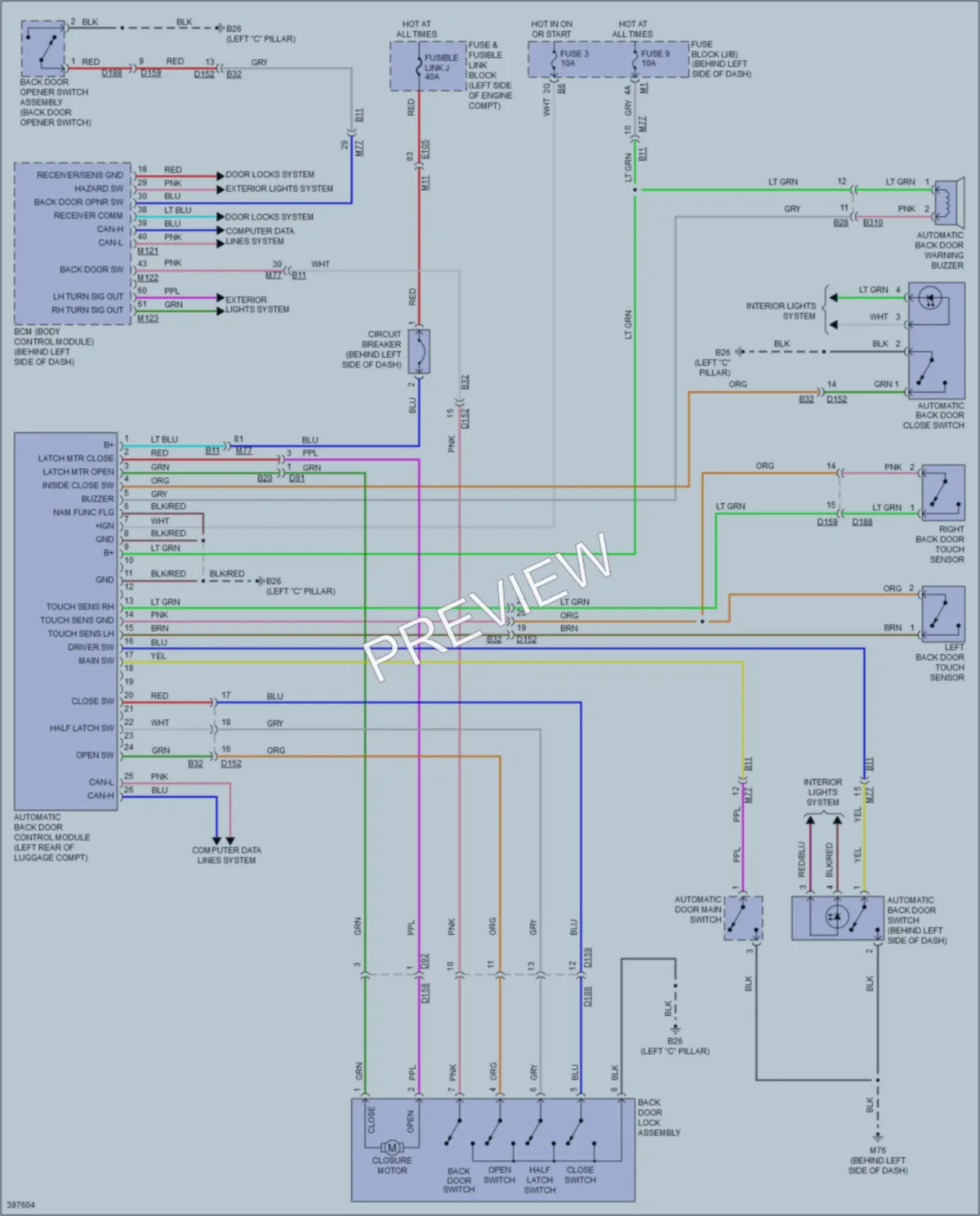2013 Nissan Quest Trunk Tailgate Fuel Door wiring diagram preview