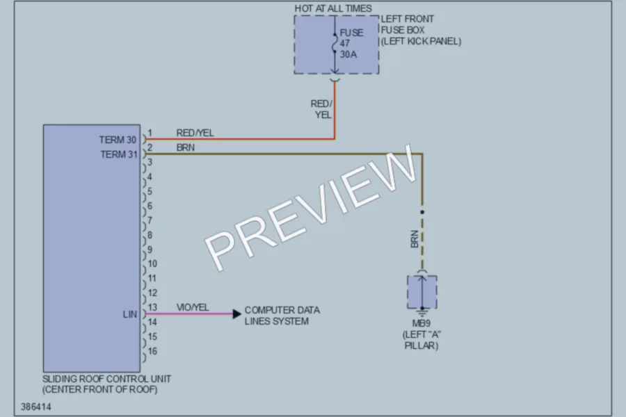2013 Porsche Panamera Power Top Sunroof wiring diagram preview