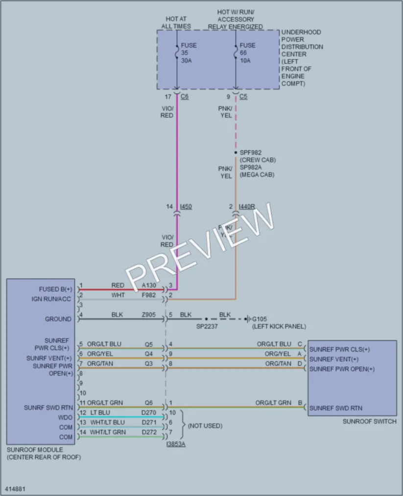 2013 Ram 1500Pickup Power Top Sunroof wiring diagram preview