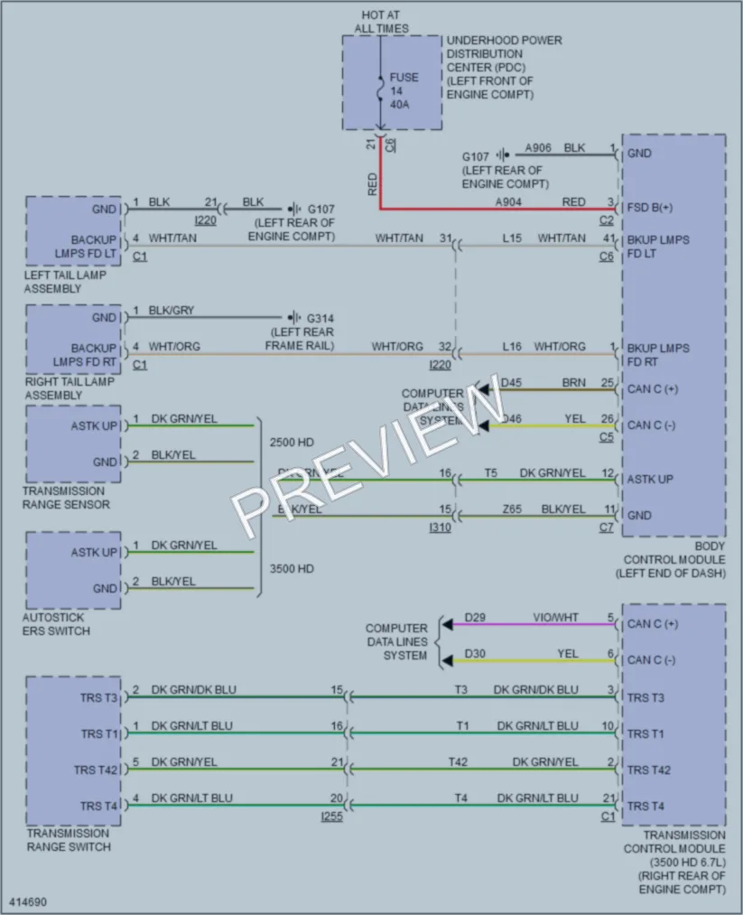 2013 Ram 2500Pickup Exterior Lights wiring diagram preview