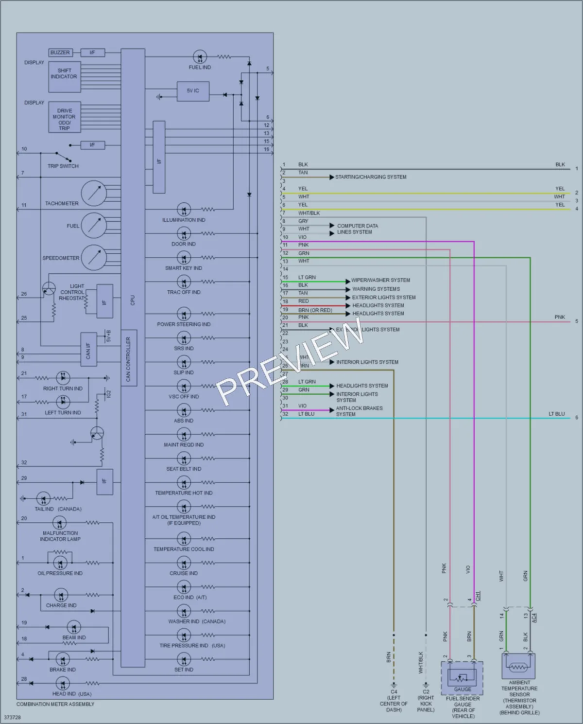 2013 Scion tC Instrument Cluster wiring diagram preview