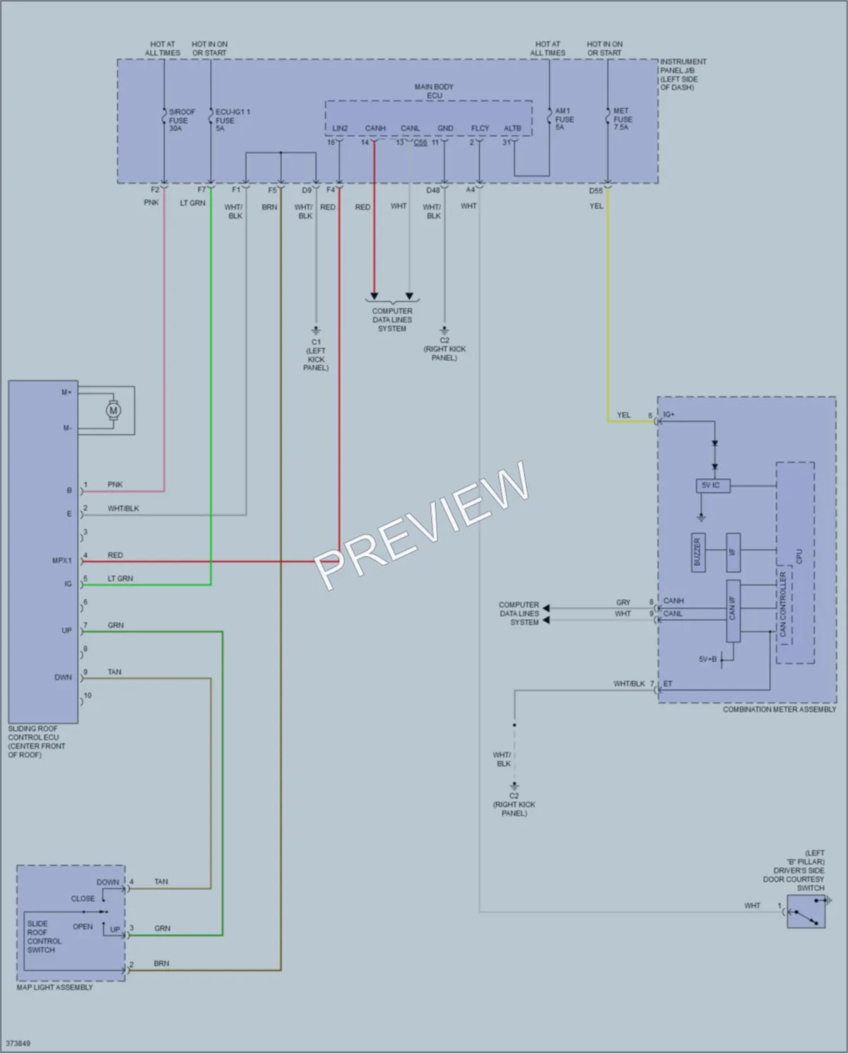 2013 Scion tC Power Top Sunroof wiring diagram preview