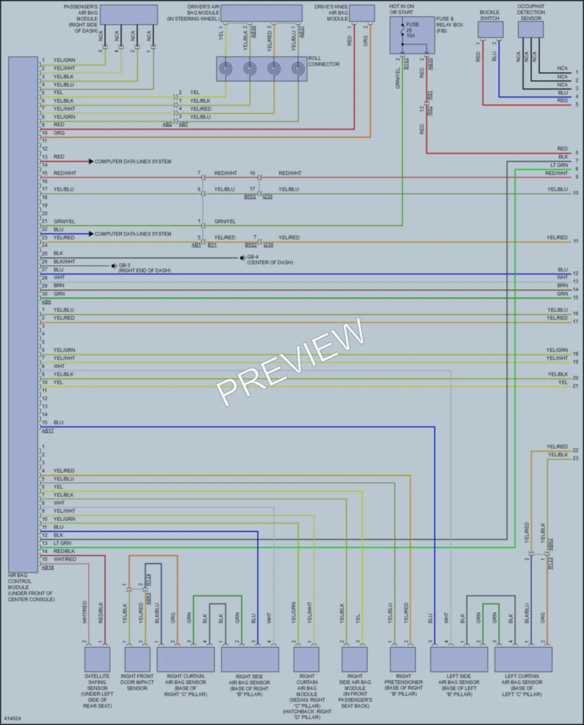 2013 Subaru 2.0L Eng Supplemental Restraints wiring diagram preview