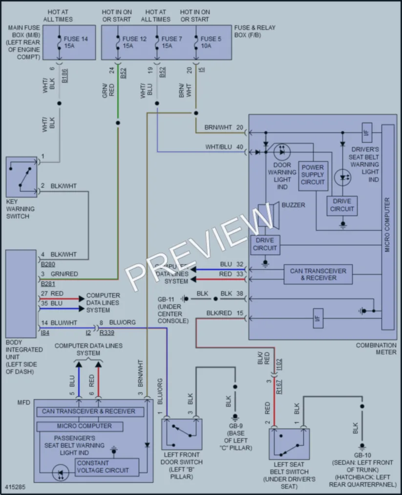 2013 Subaru 2.0L Eng Warning Systems wiring diagram preview