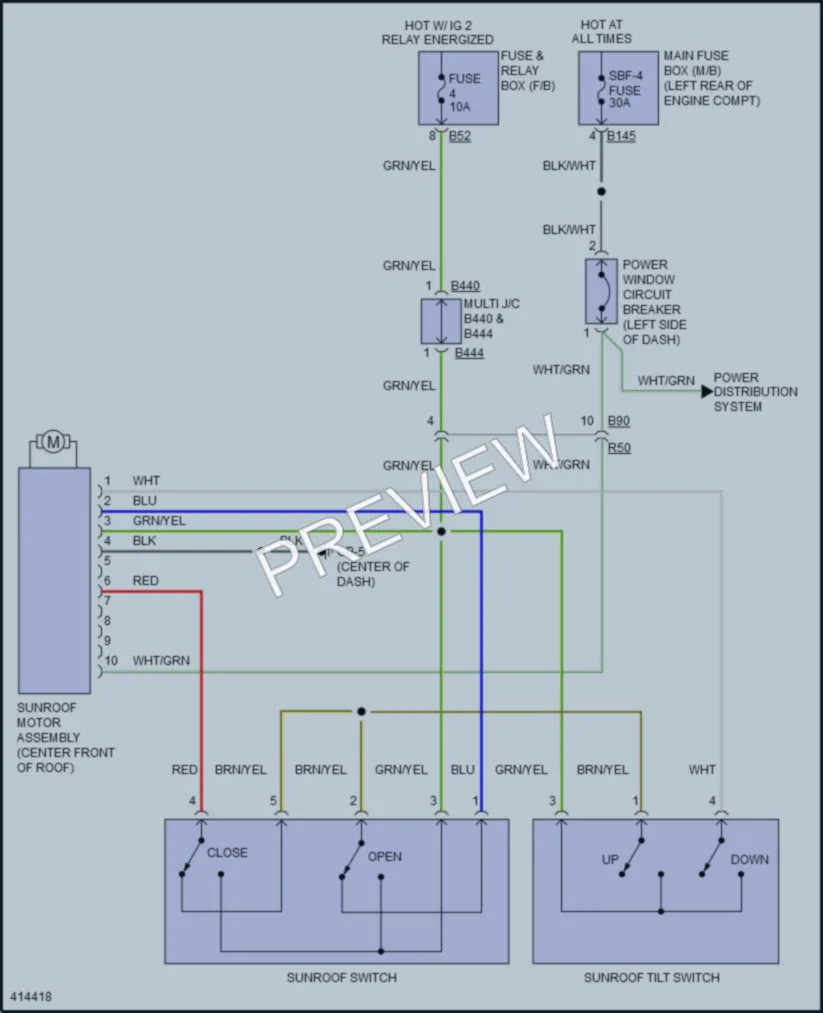 2013 Subaru 2.5L Eng Power Top Sunroof wiring diagram preview