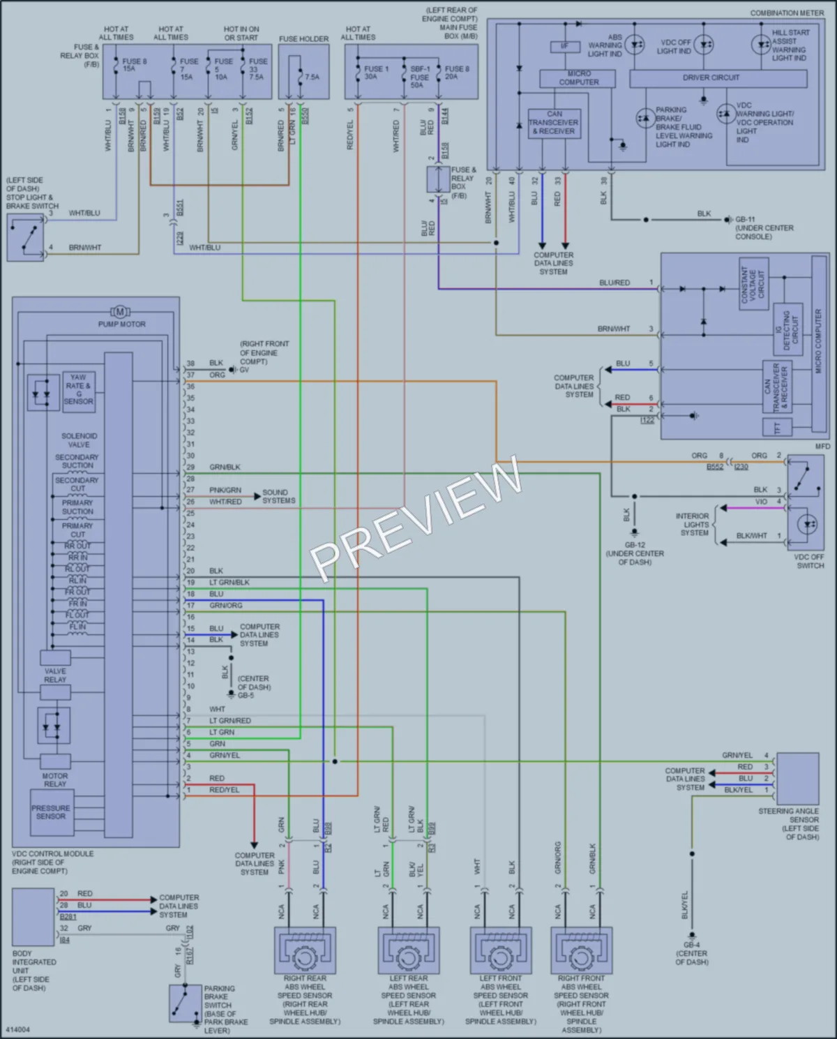 2013 Subaru 2.0L Eng Anti Lock Brakes wiring diagram preview