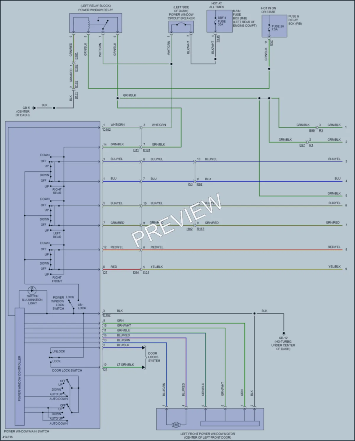 2013 Subaru 2.0L Eng Power Windows wiring diagram preview