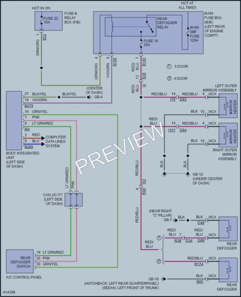 2013 Subaru 2.5L Eng Defoggers wiring diagram preview