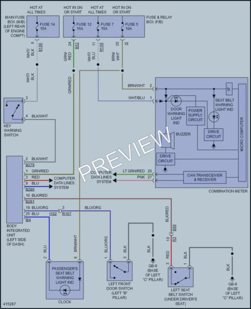 2013 Subaru 2.5L Eng Warning Systems wiring diagram preview