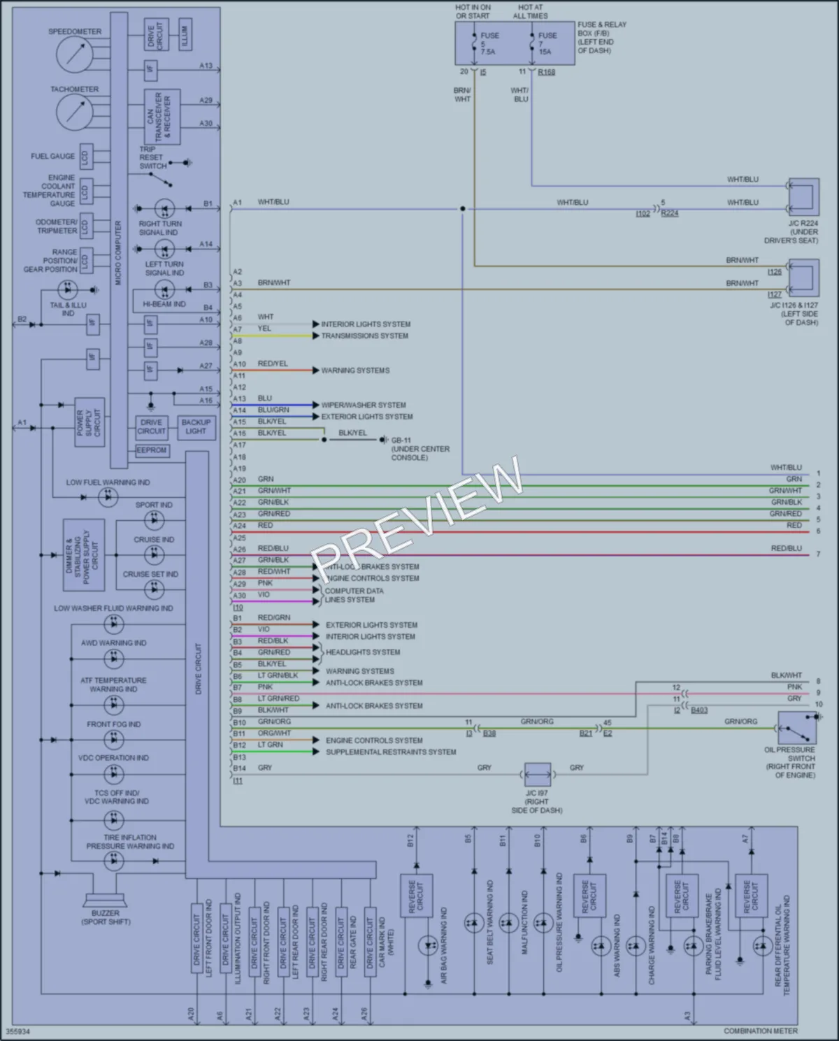 2013 Subaru Tribeca Instrument Cluster wiring diagram preview