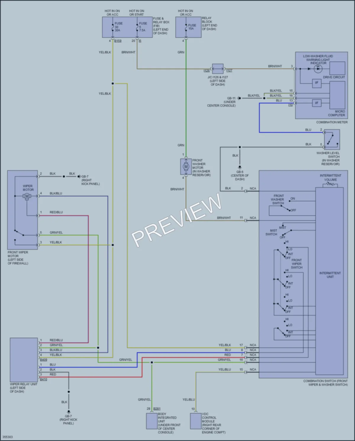 2013 Subaru Tribeca Wiper Washer wiring diagram preview