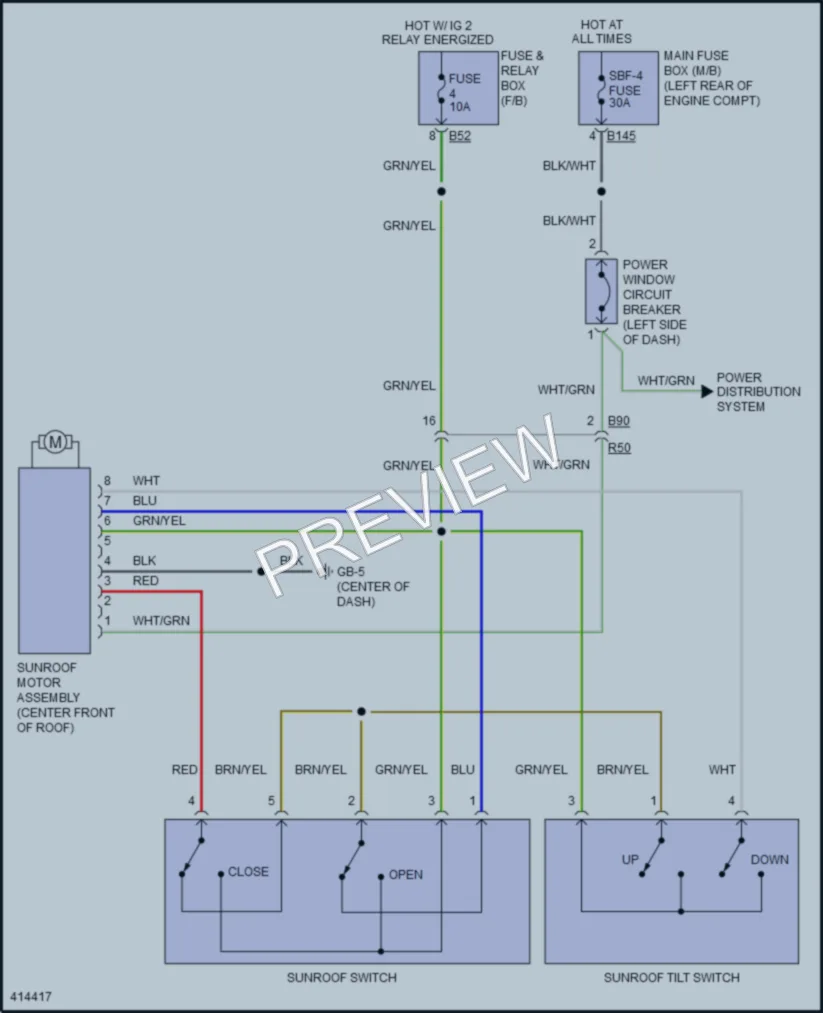 2013 Subaru XVCrosstrek Power Top Sunroof wiring diagram preview