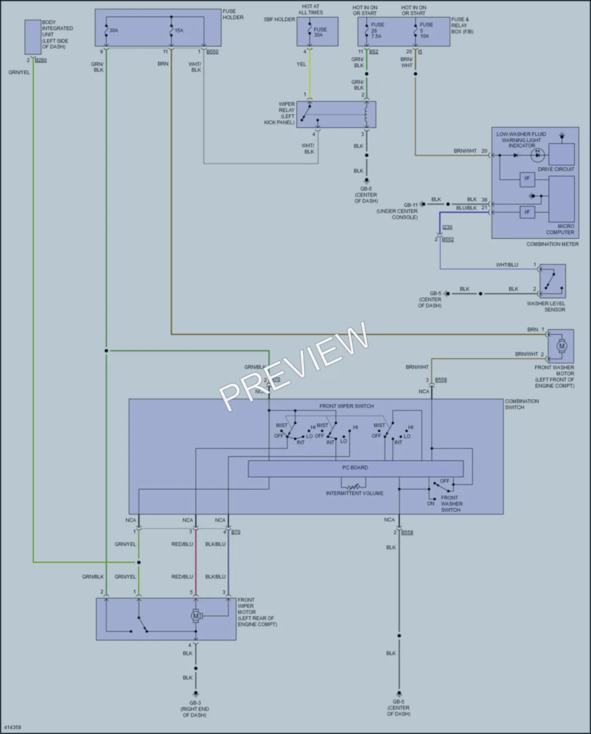 2013 Subaru XVCrosstrek Wiper Washer wiring diagram preview