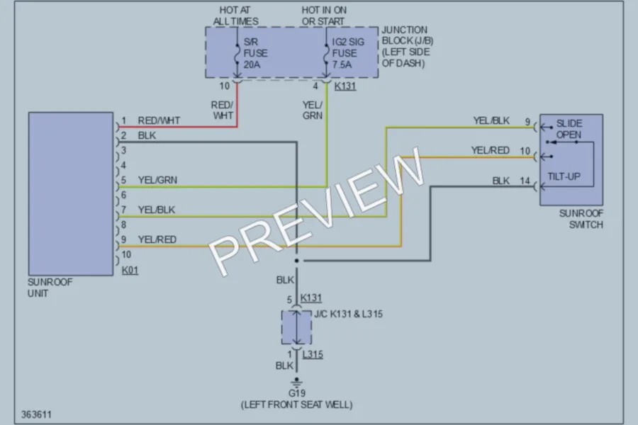 2013 Suzuki Kizashi Power Top Sunroof wiring diagram preview