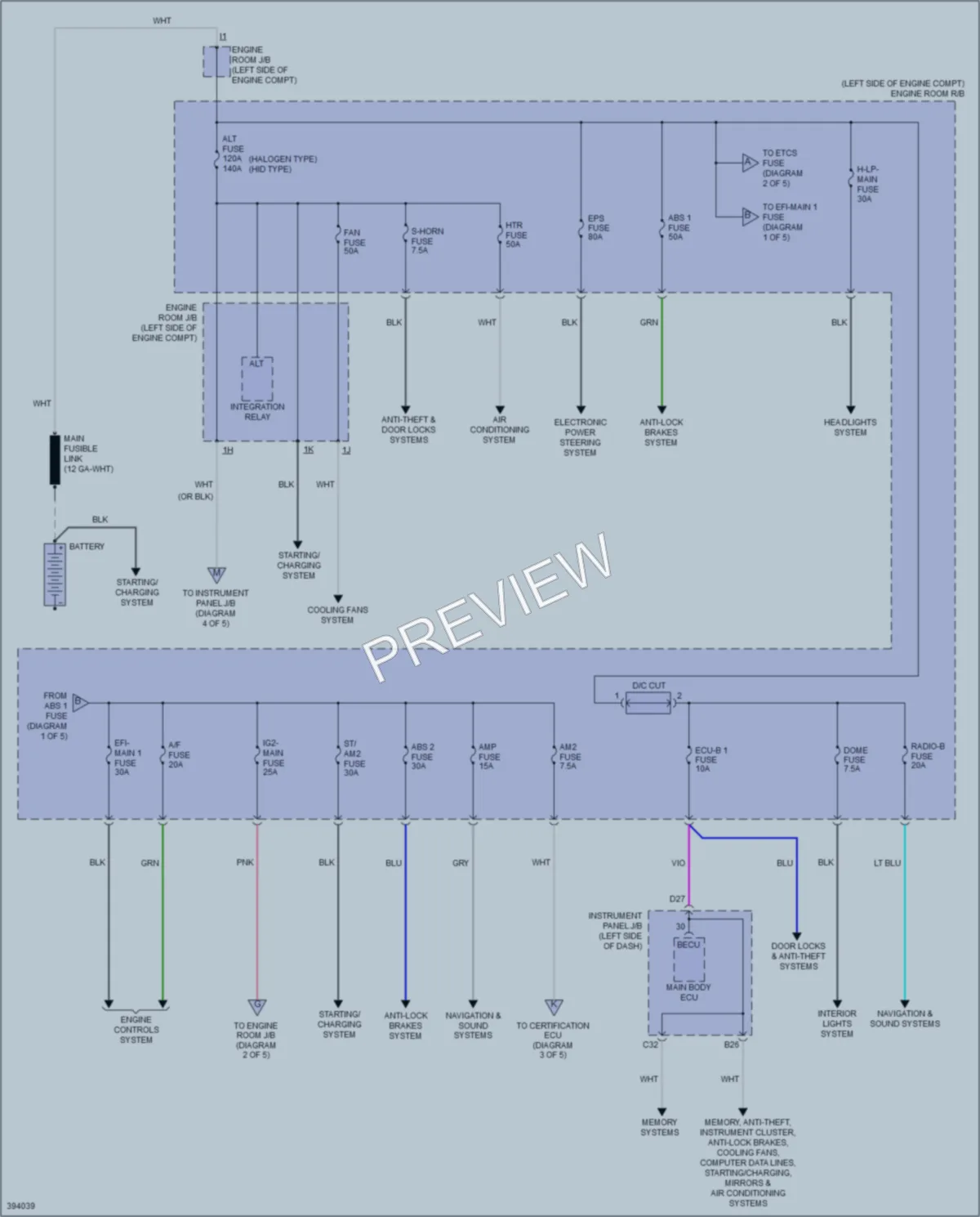 2013 Toyota Avalon Power Distribution wiring diagram preview
