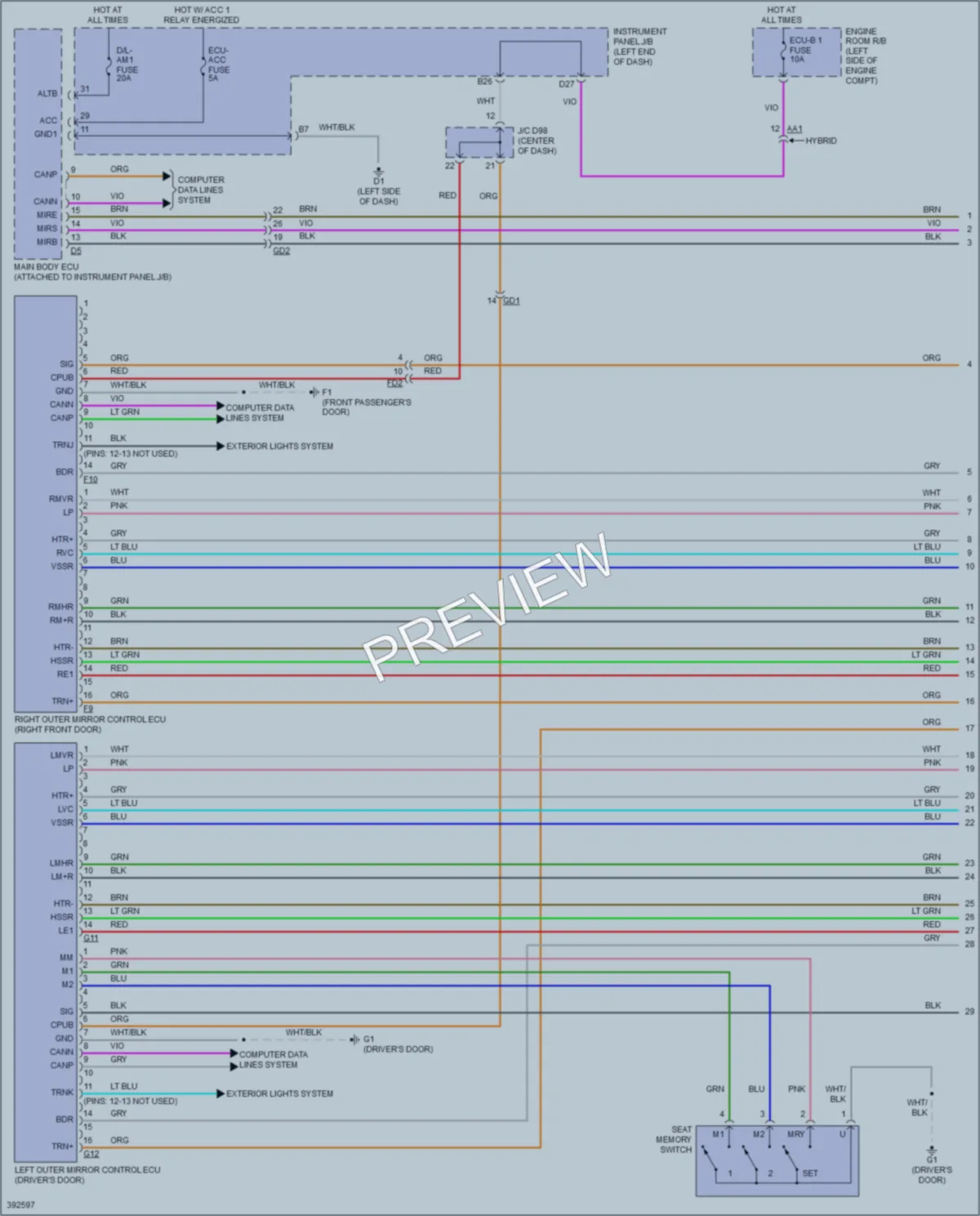 2013 Toyota AvalonHybrid Memory Systems wiring diagram preview