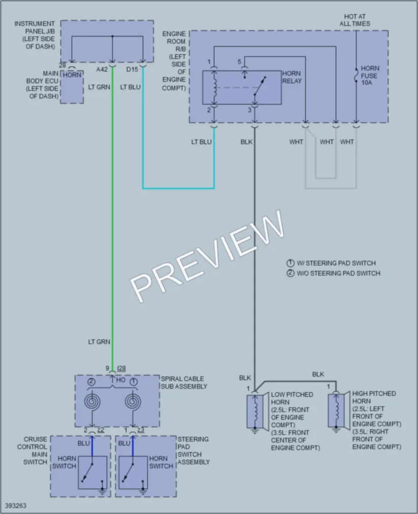 2013 Toyota Camry Horn wiring diagram preview