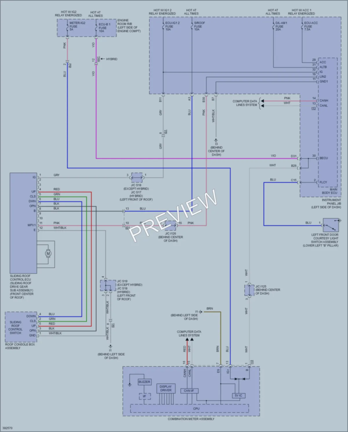 2013 Toyota Camry Power Top Sunroof wiring diagram preview