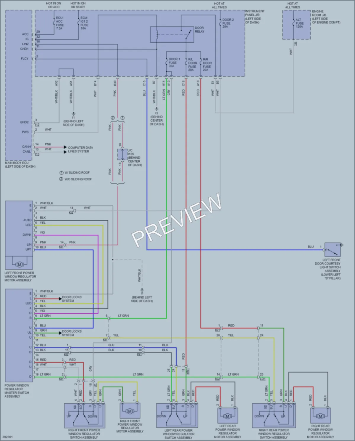 2013 Toyota Camry Power Windows wiring diagram preview