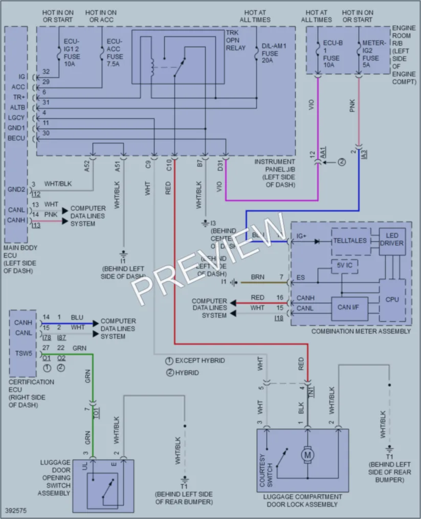 2013 Toyota Camry Trunk Tailgate Fuel Door wiring diagram preview