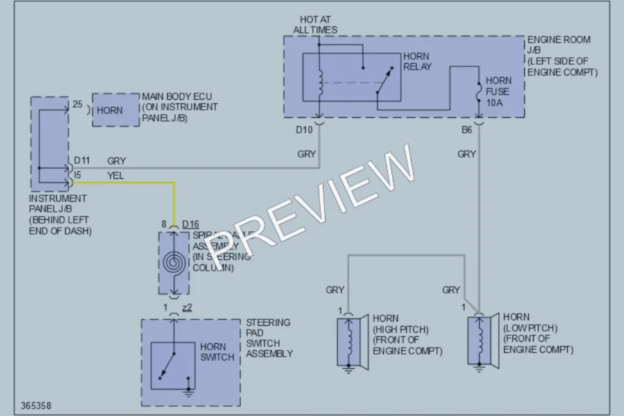2013 Toyota HighlanderHybrid Horn wiring diagram preview
