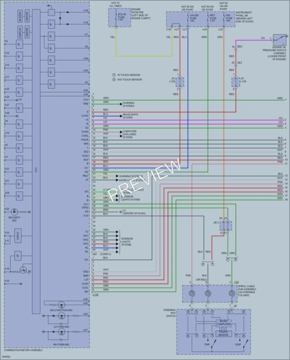 2013 Toyota Prius Instrument Cluster wiring diagram preview