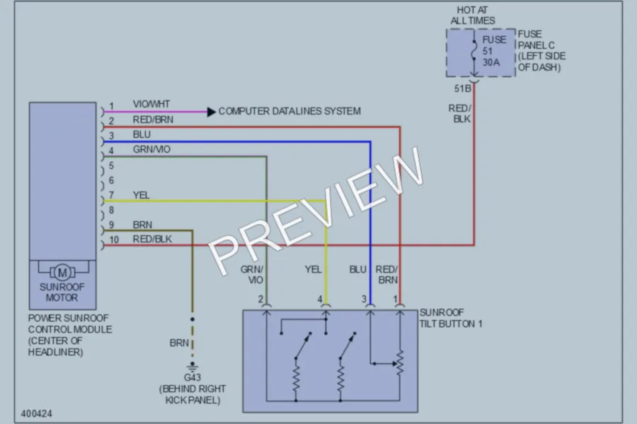 2013 Volkswagen 4D Sedan Power Top Sunroof wiring diagram preview