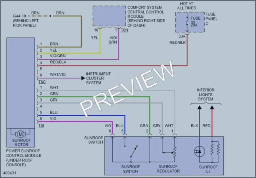 2013 Volkswagen GTI Power Top Sunroof wiring diagram preview