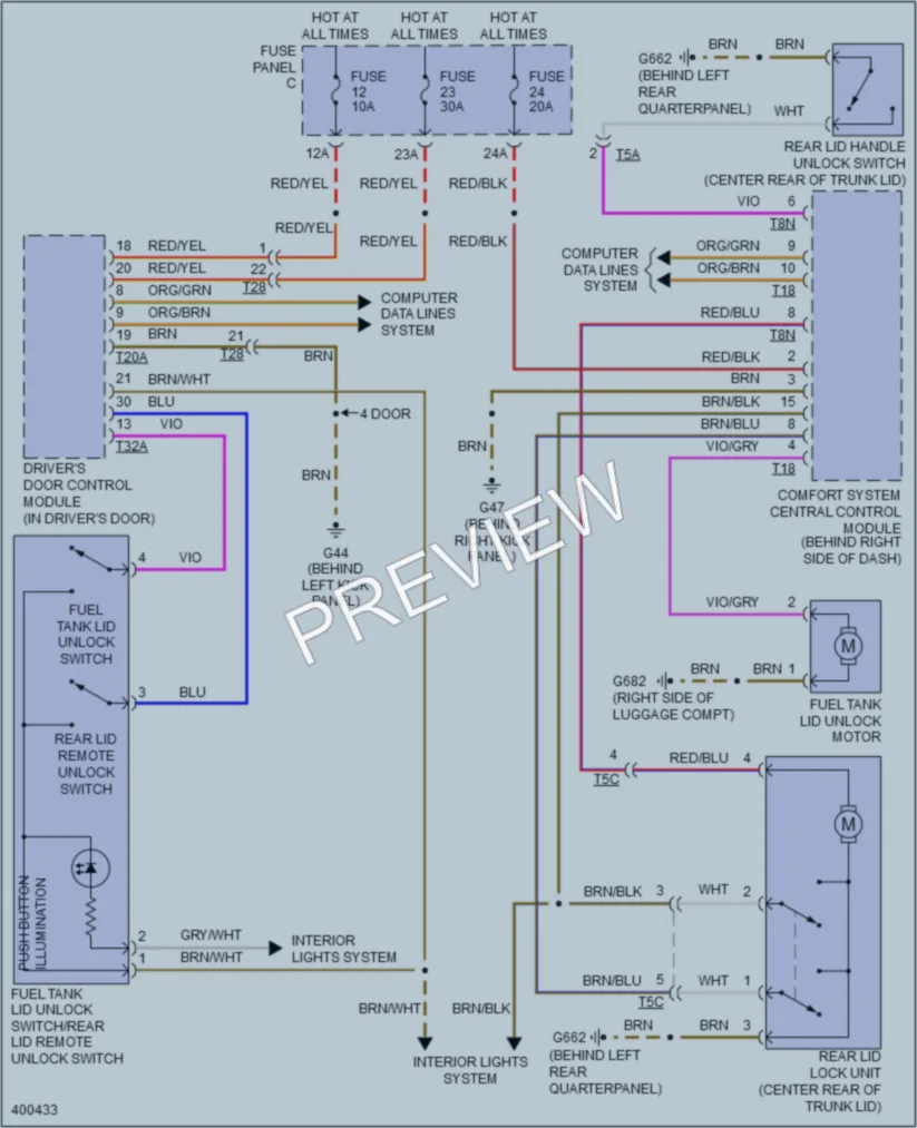 2013 Volkswagen GTI Trunk Tailgate Fuel Door wiring diagram preview