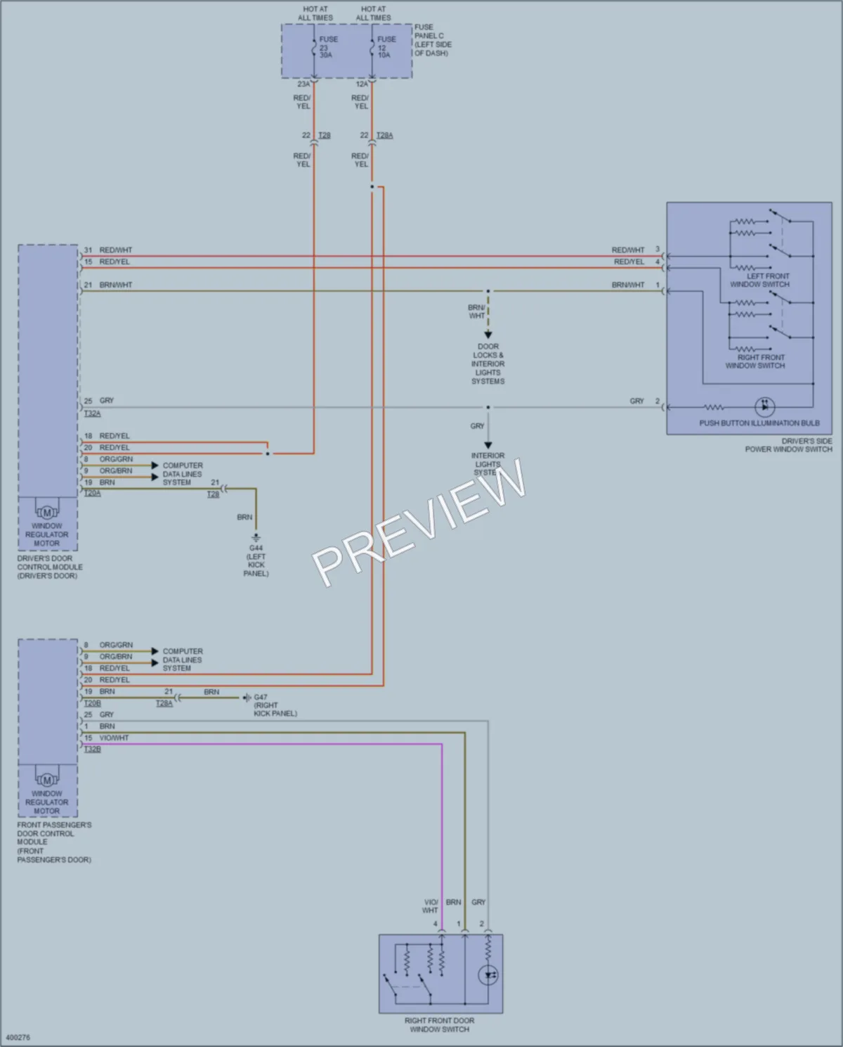 2013 Volkswagen Golf Power Windows wiring diagram preview