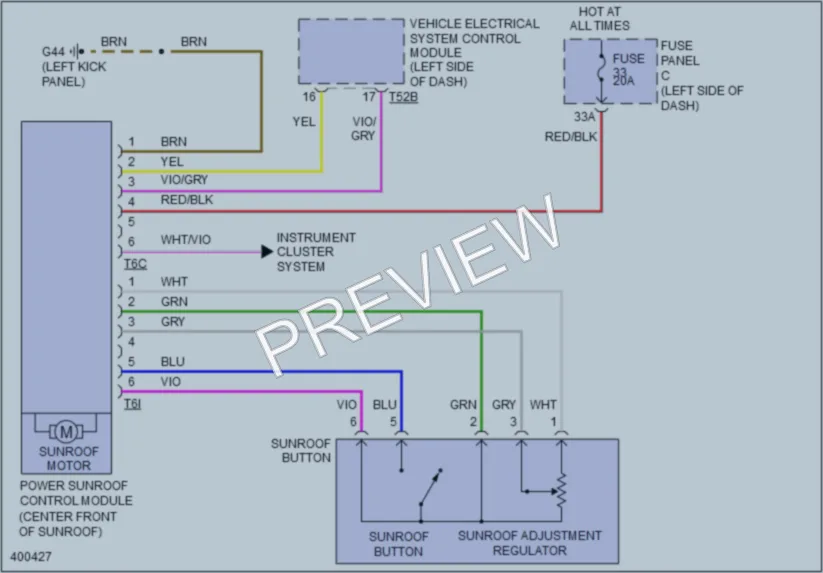 2013 Volkswagen GolfR Power Top Sunroof wiring diagram preview