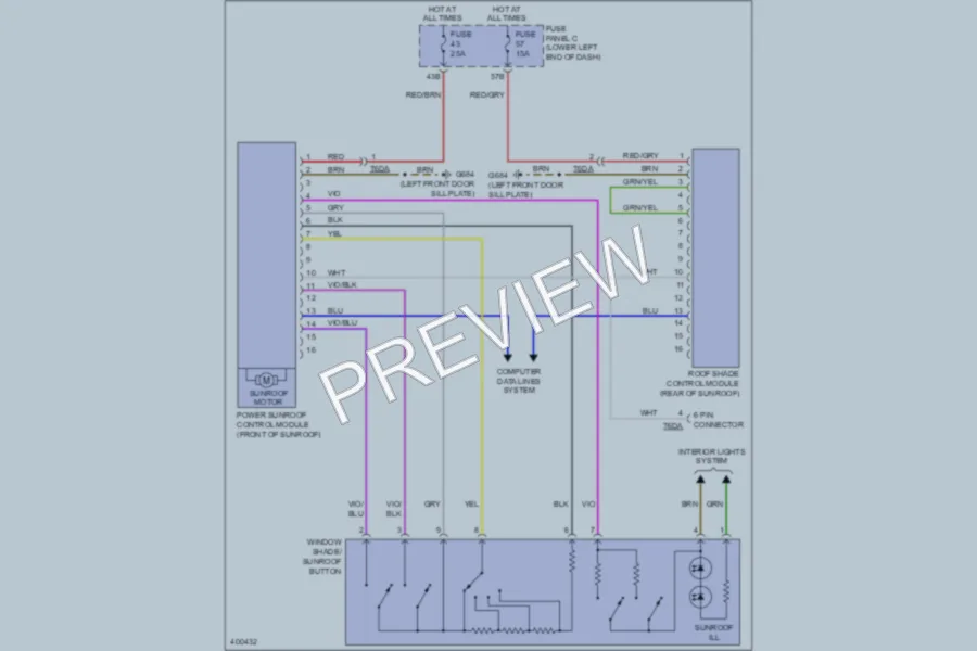 2013 Volkswagen Tiguan Power Top Sunroof wiring diagram preview