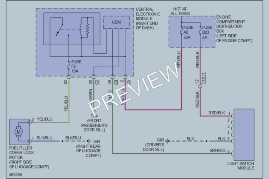2013 Volvo S60 Trunk Tailgate Fuel Door wiring diagram preview
