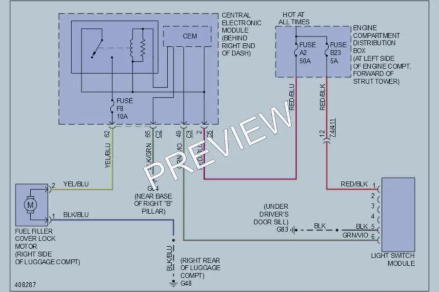 2013 Volvo S80 Trunk Tailgate Fuel Door wiring diagram preview