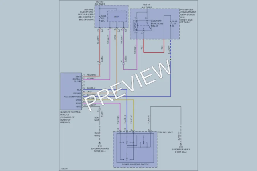 2013 Volvo XC70 Power Top Sunroof wiring diagram preview
