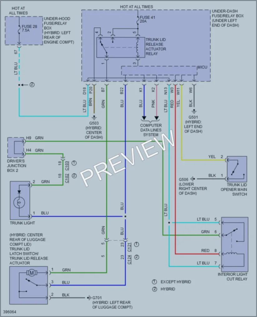 2014 Acura ILX Trunk Tailgate Fuel Door wiring diagram preview