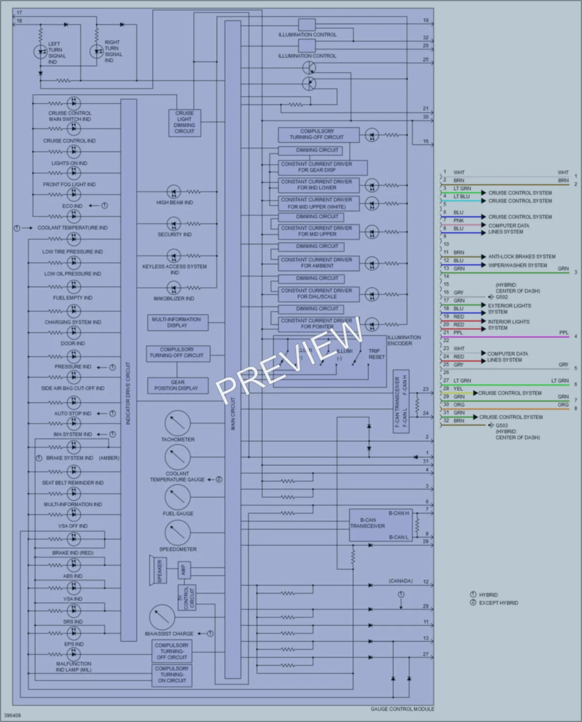 2014 Acura ILXHybrid Instrument Cluster wiring diagram preview