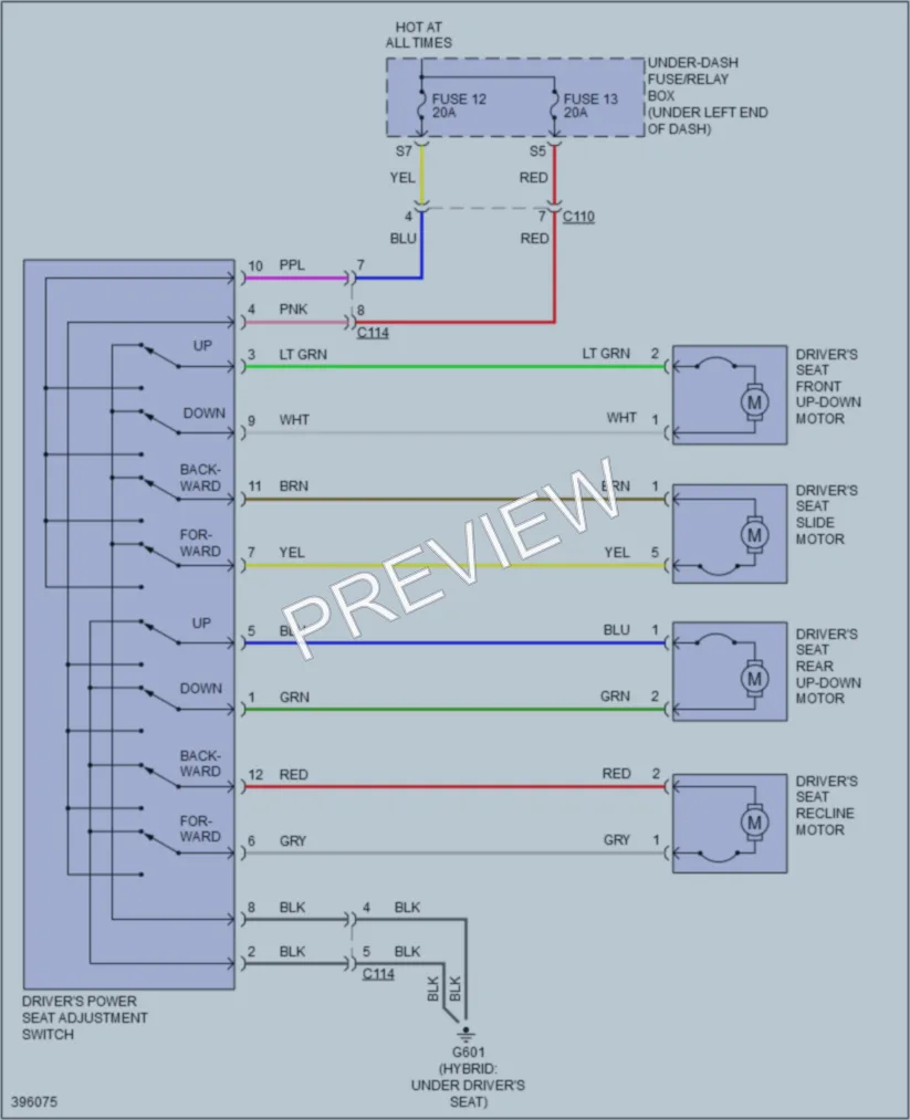 2014 Acura ILXHybrid Power Seats wiring diagram preview