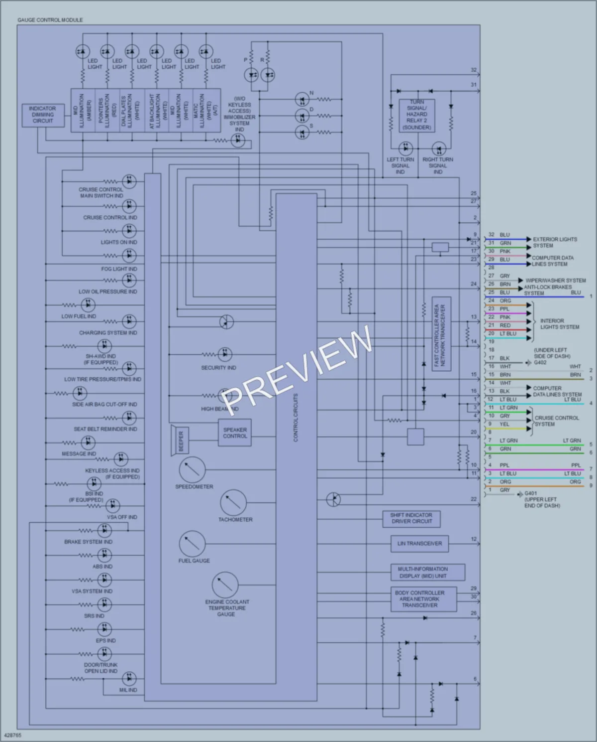 2014 Acura TL Instrument Cluster wiring diagram preview