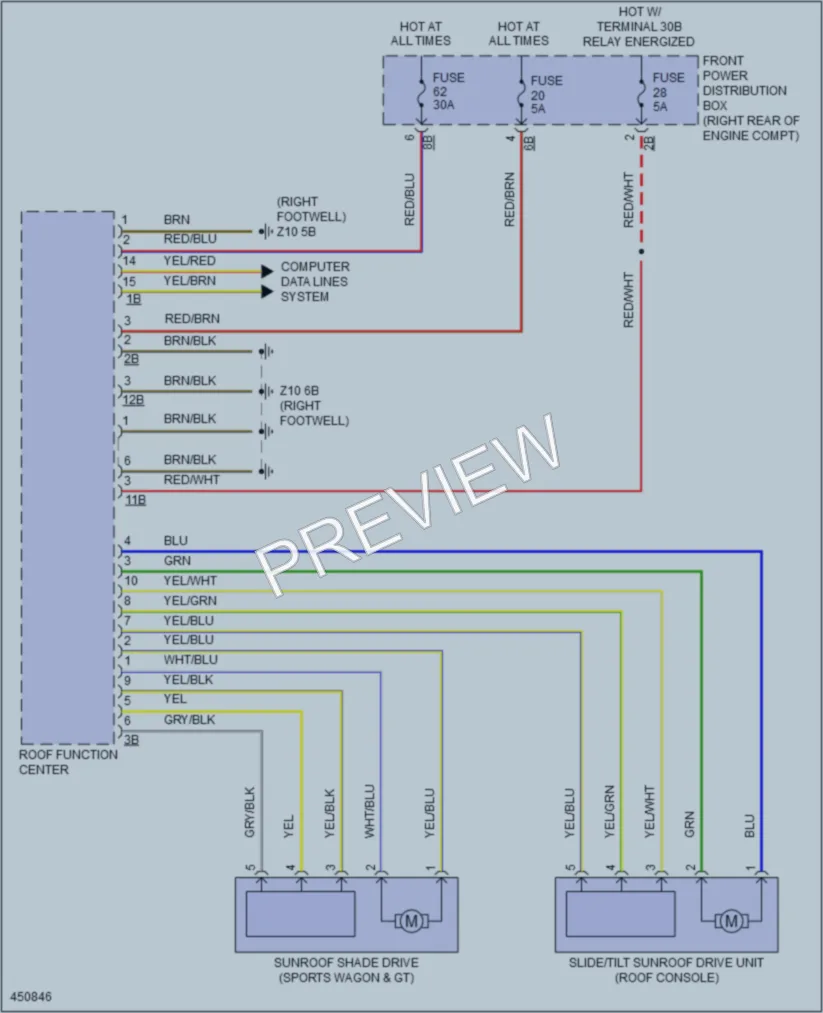 2014 BMW 328iGranTurismo Power Top Sunroof wiring diagram preview