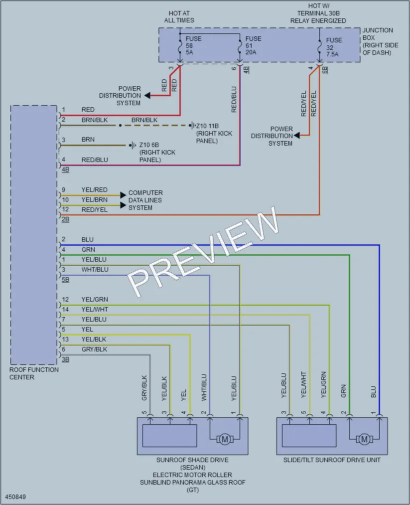 2014 BMW ActiveHybrid5 Power Top Sunroof wiring diagram preview