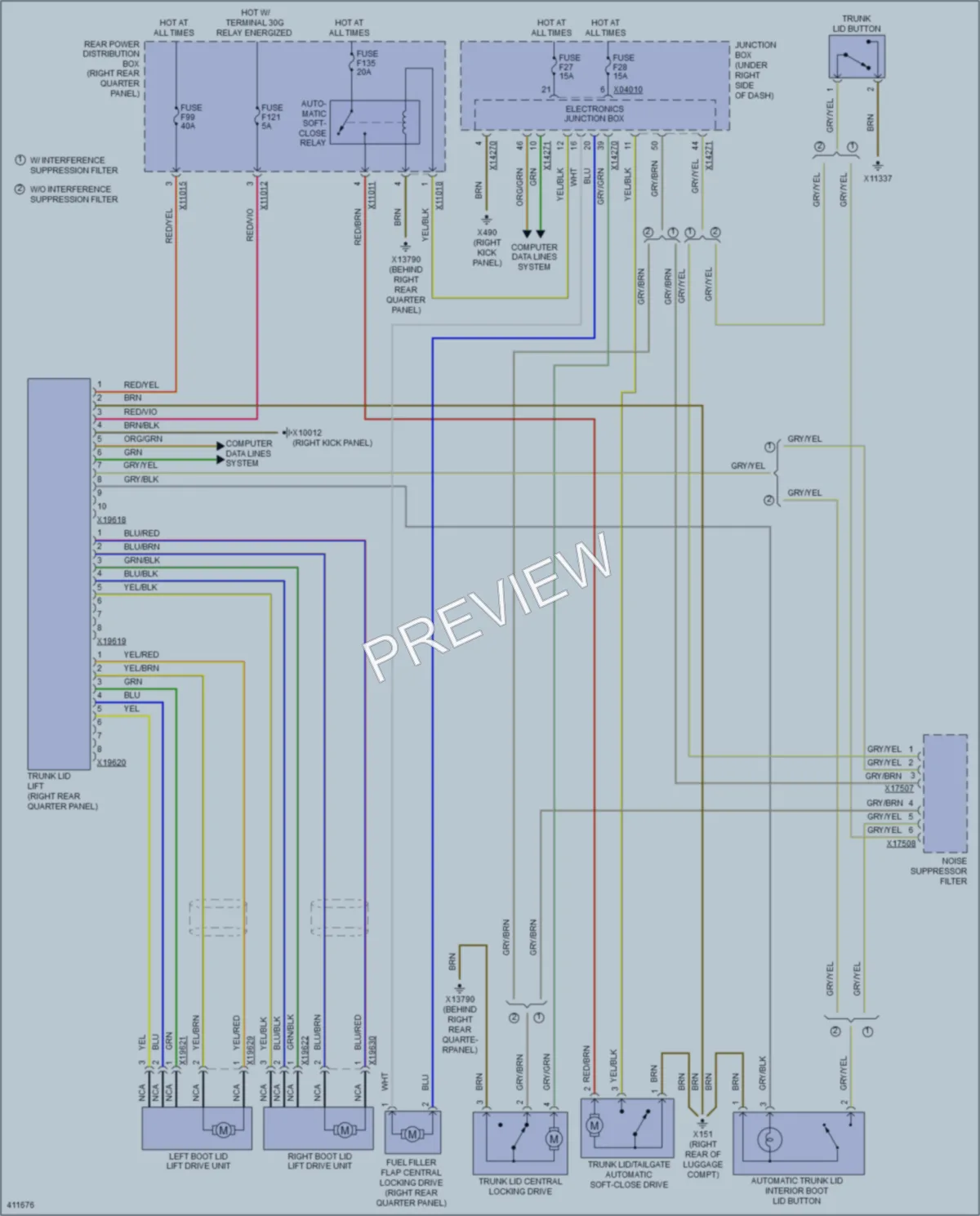 2014 BMW X6 Trunk Tailgate Fuel Door wiring diagram preview