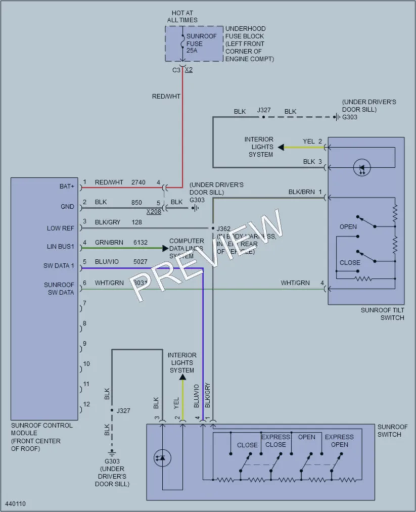 2014 Buick Encore Power Top Sunroof wiring diagram preview