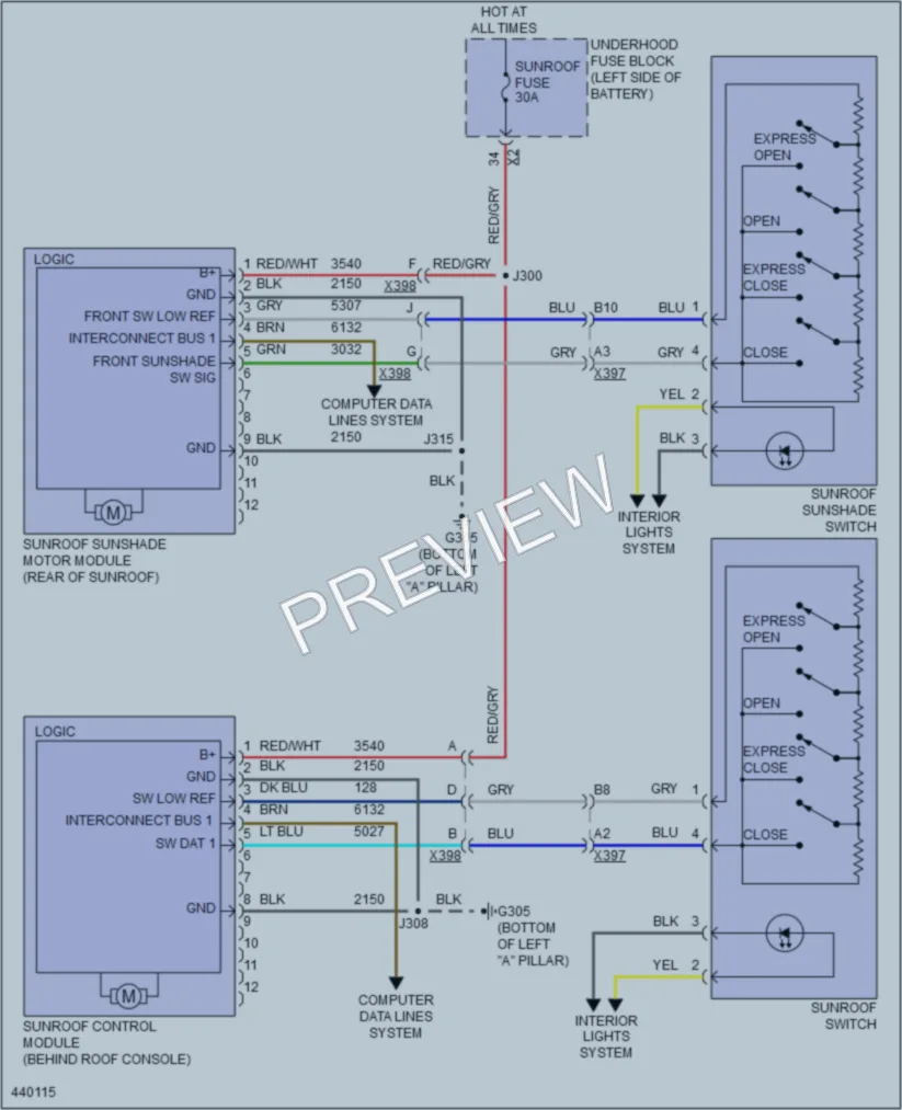 2014 Buick LaCrosse Power Top Sunroof wiring diagram preview