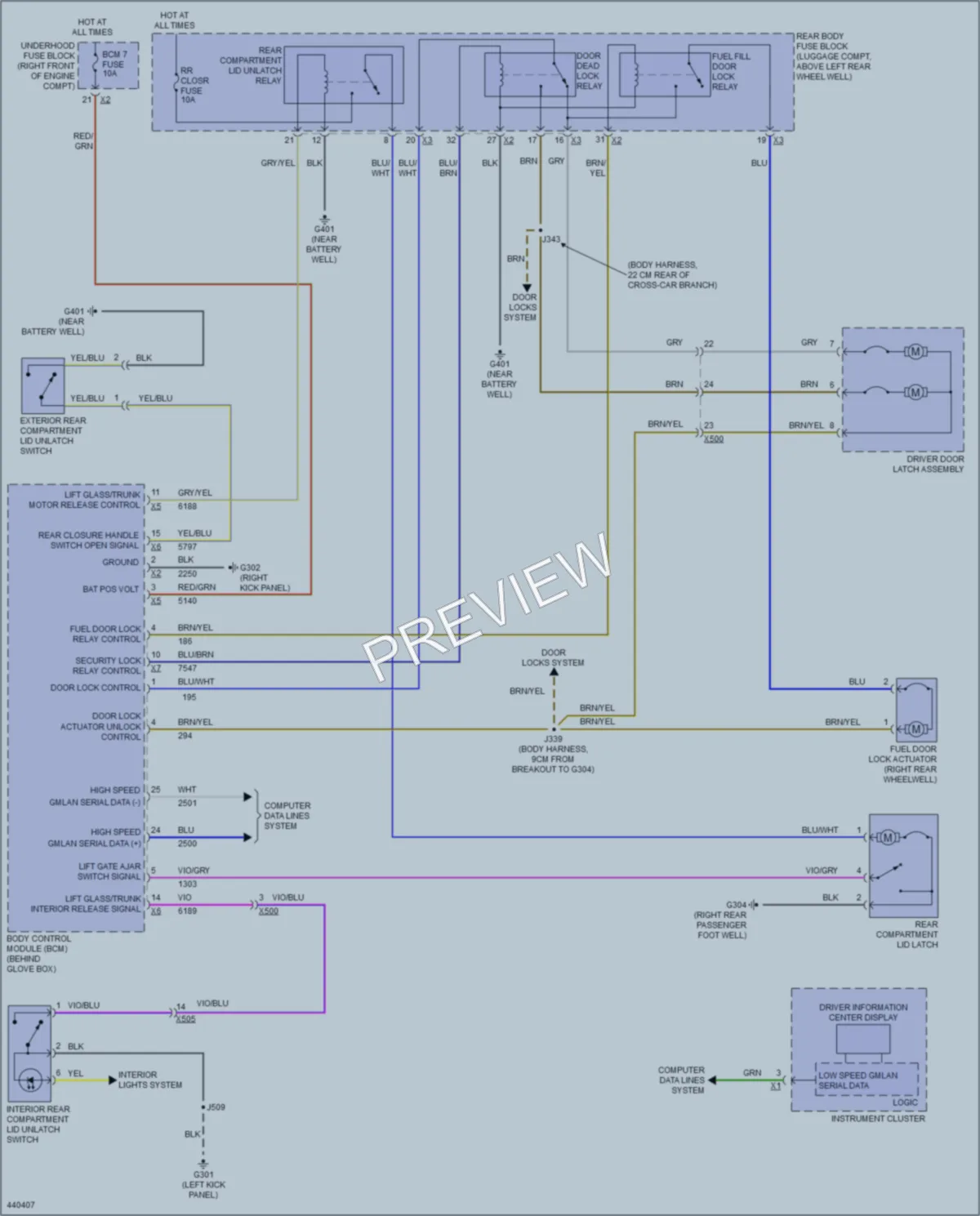 2014 Cadillac ATS Trunk Tailgate Fuel Door wiring diagram preview