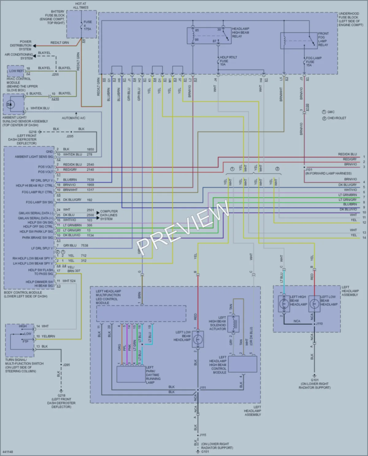 2014 Chevrolet C1500PickupSilverado Headlights wiring diagram preview
