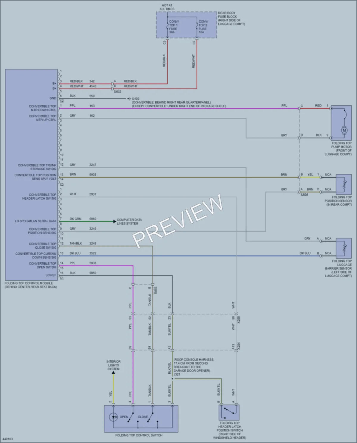 2014 Chevrolet Camaro Power Top Sunroof wiring diagram preview