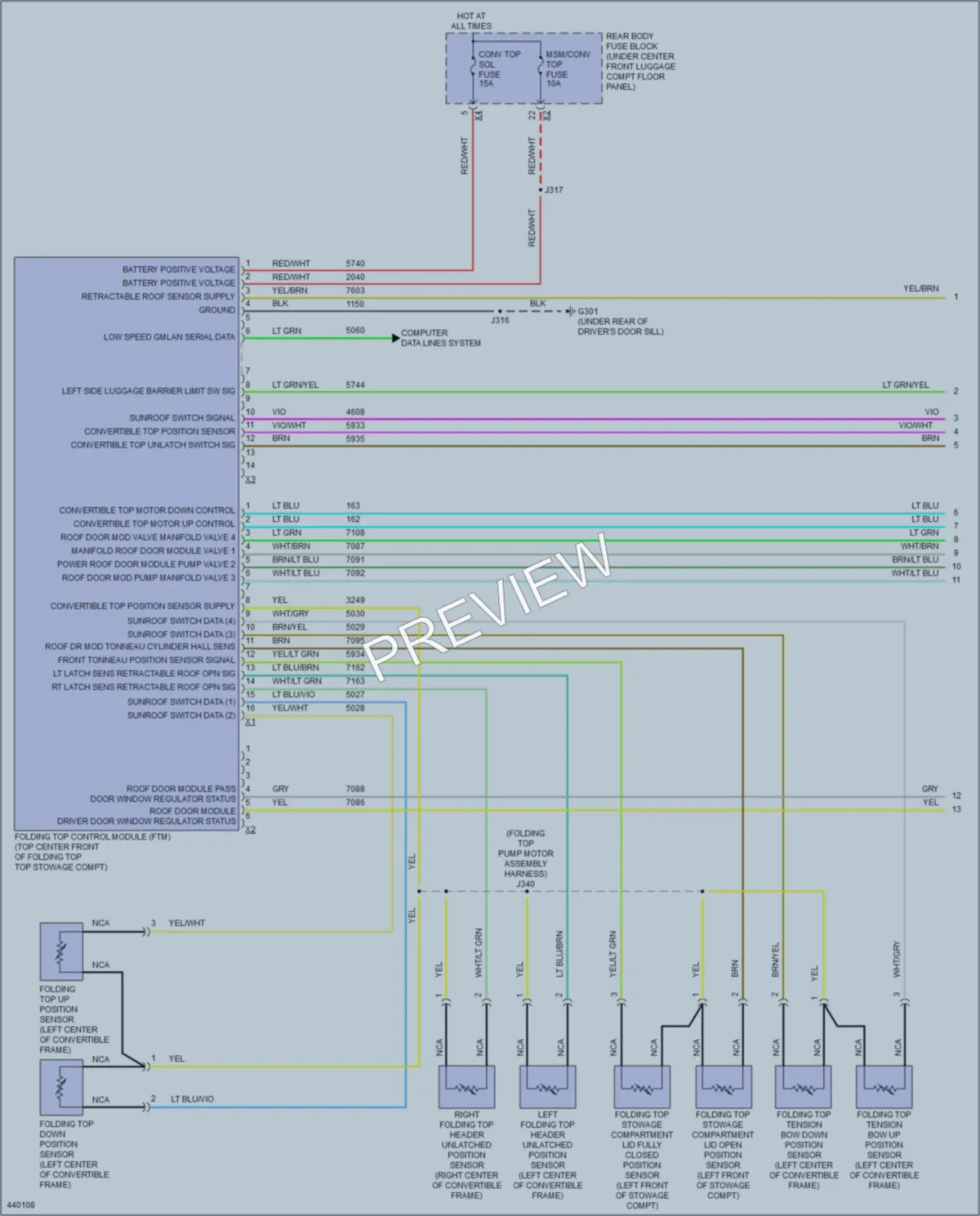 2014 Chevrolet CorvetteStingray Power Top Sunroof wiring diagram preview